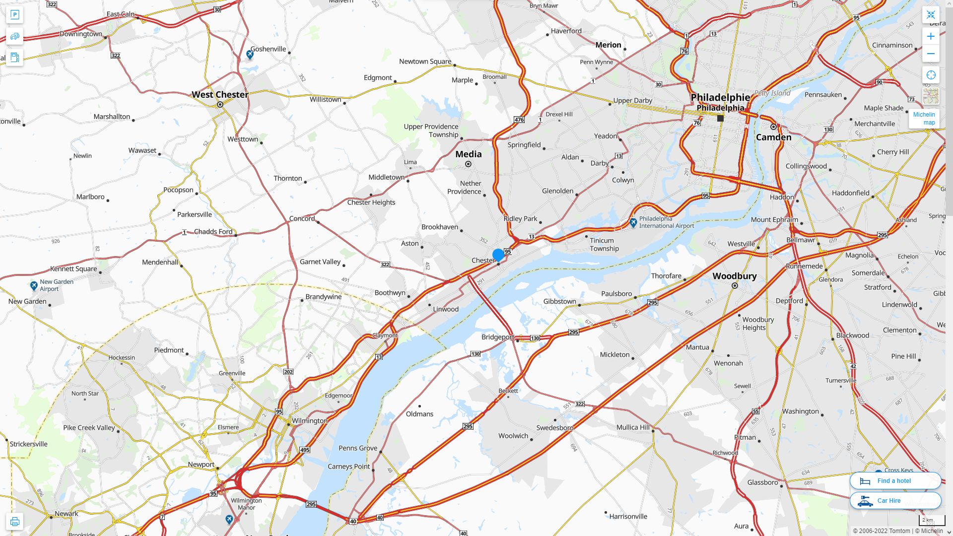 Chester Pennsylvania Highway and Road Map